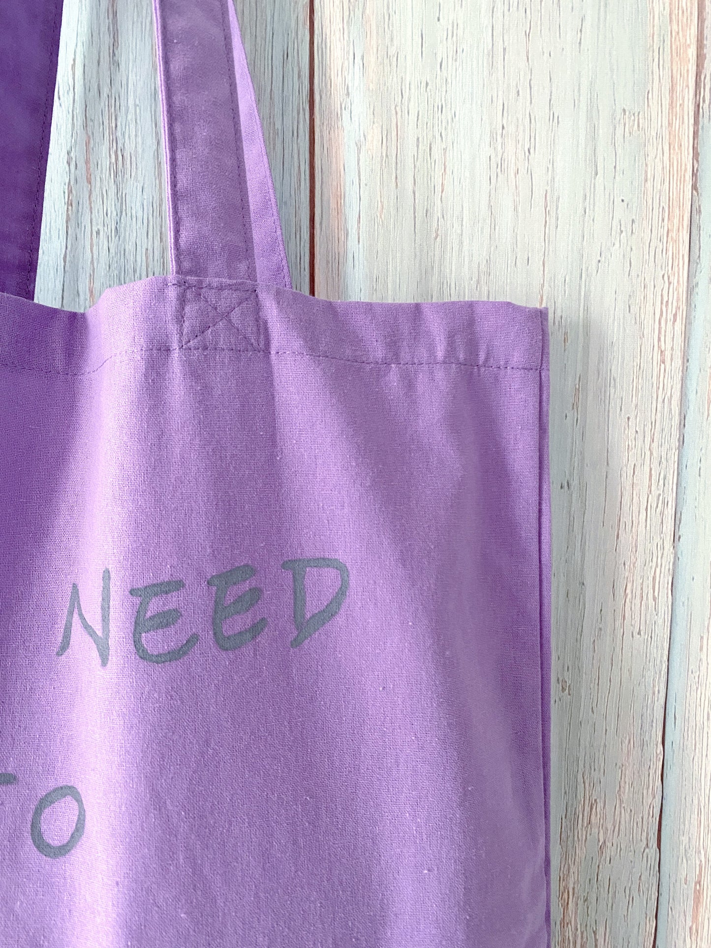 minimalist purple cotton bag with hand-written quote