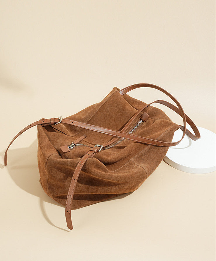 Vintage-Inspired Nubuck Leather Shoulder Bag for Women