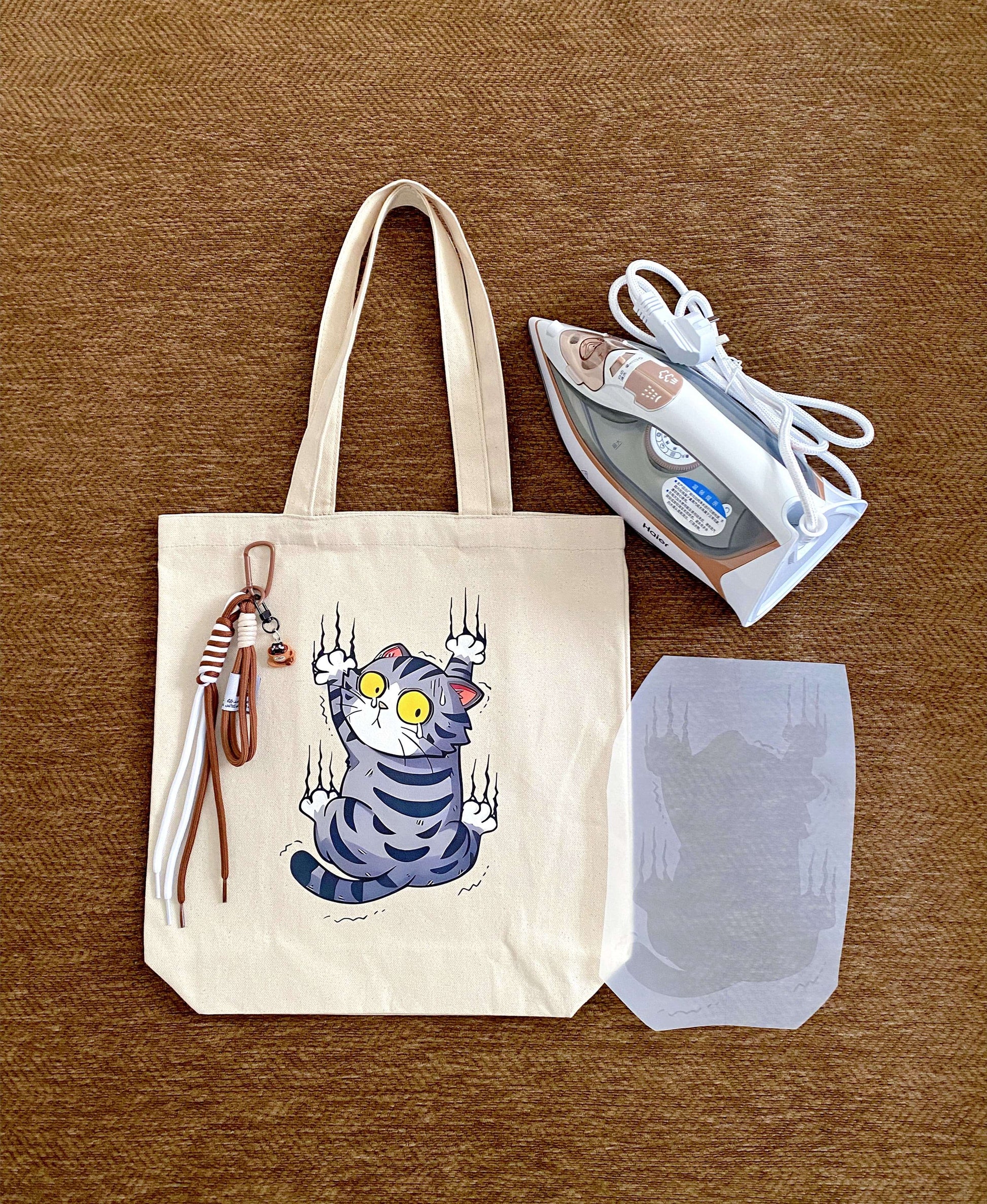 soft canvas tote with artistic cat pattern for bookstore visits and errands