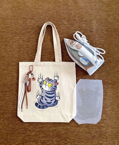 soft canvas tote with artistic cat pattern for bookstore visits and errands