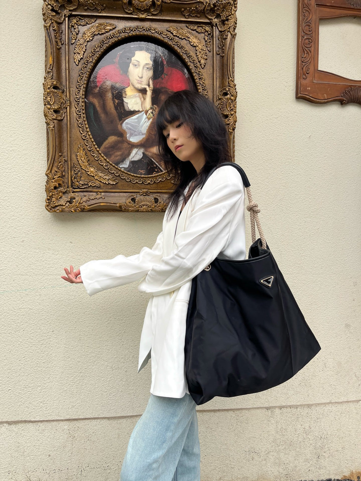 Large black carryall for shopping and market trips