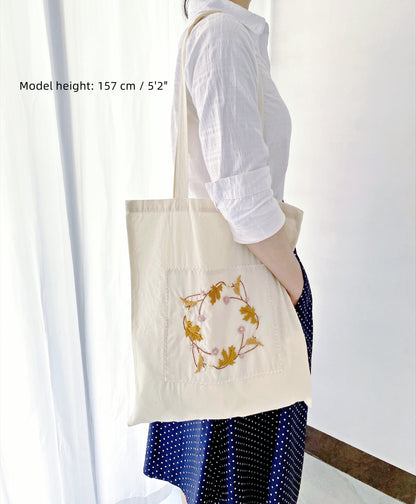 Durable, natural fiber bag showcasing the artistic pattern created for custom stitching.