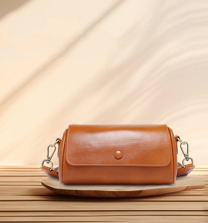 Classic Soft Leather Round Crossbody Bag woyaza