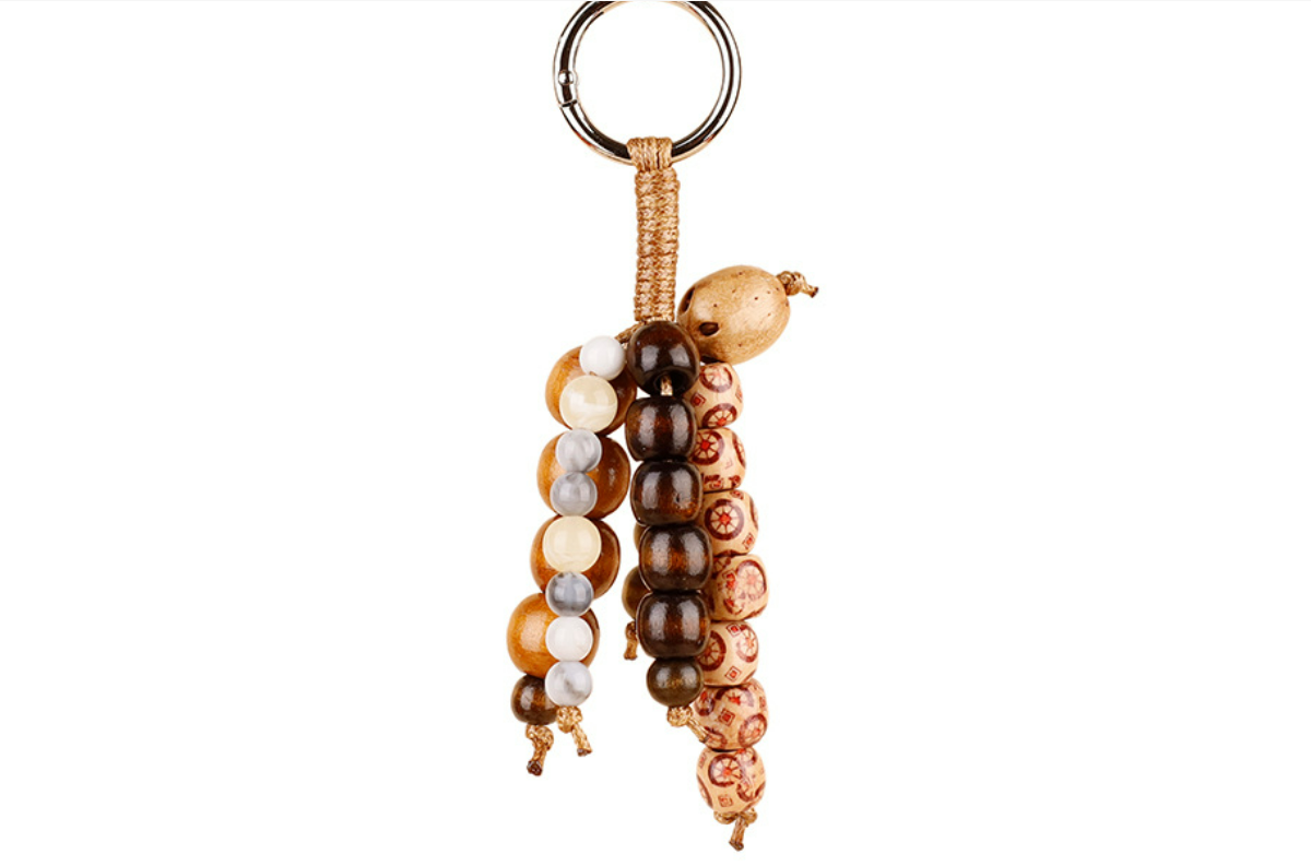 Rustic bag accessory with stone and wooden beads