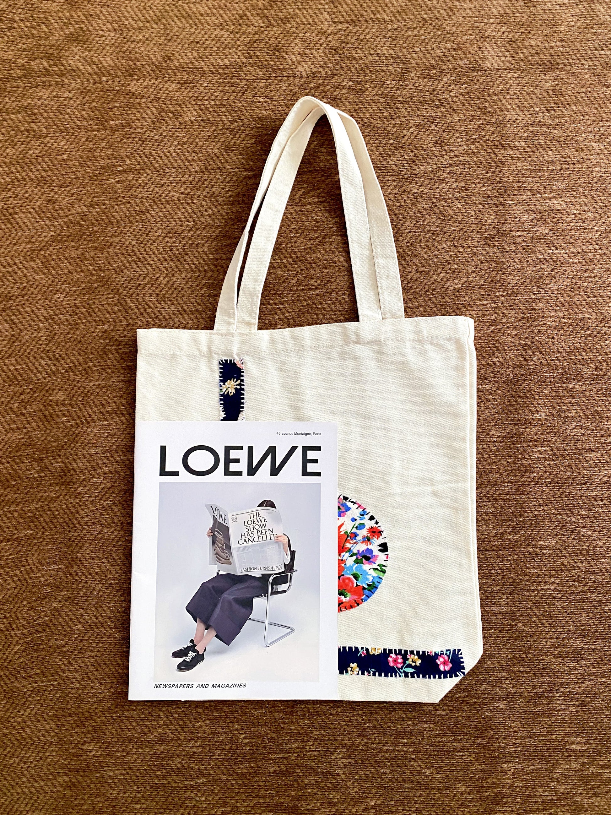 Practical canvas bag with original textile art for a sewing lover's special occasion.