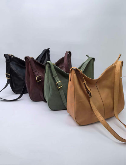 Leather purse paired with casual trousers for a day of shopping