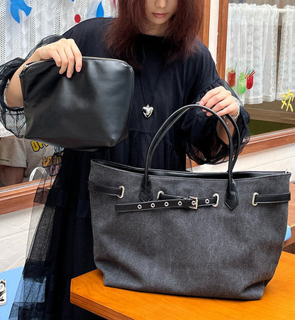 Large capacity canvas tote bag with removable inner pouch