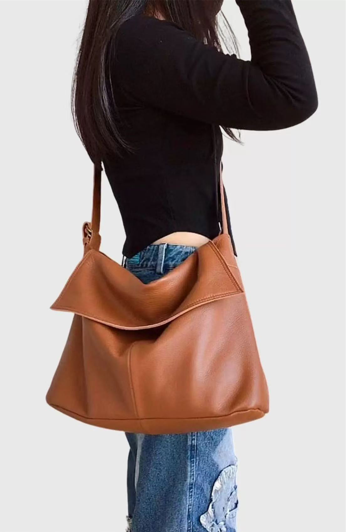 Soft Leather Crossbody Bag with Adjustable Strap for Work and Shopping