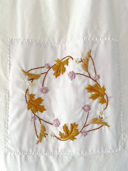 Floral DIY pattern promoting a relaxing and unique creative outlet for textile art lovers.