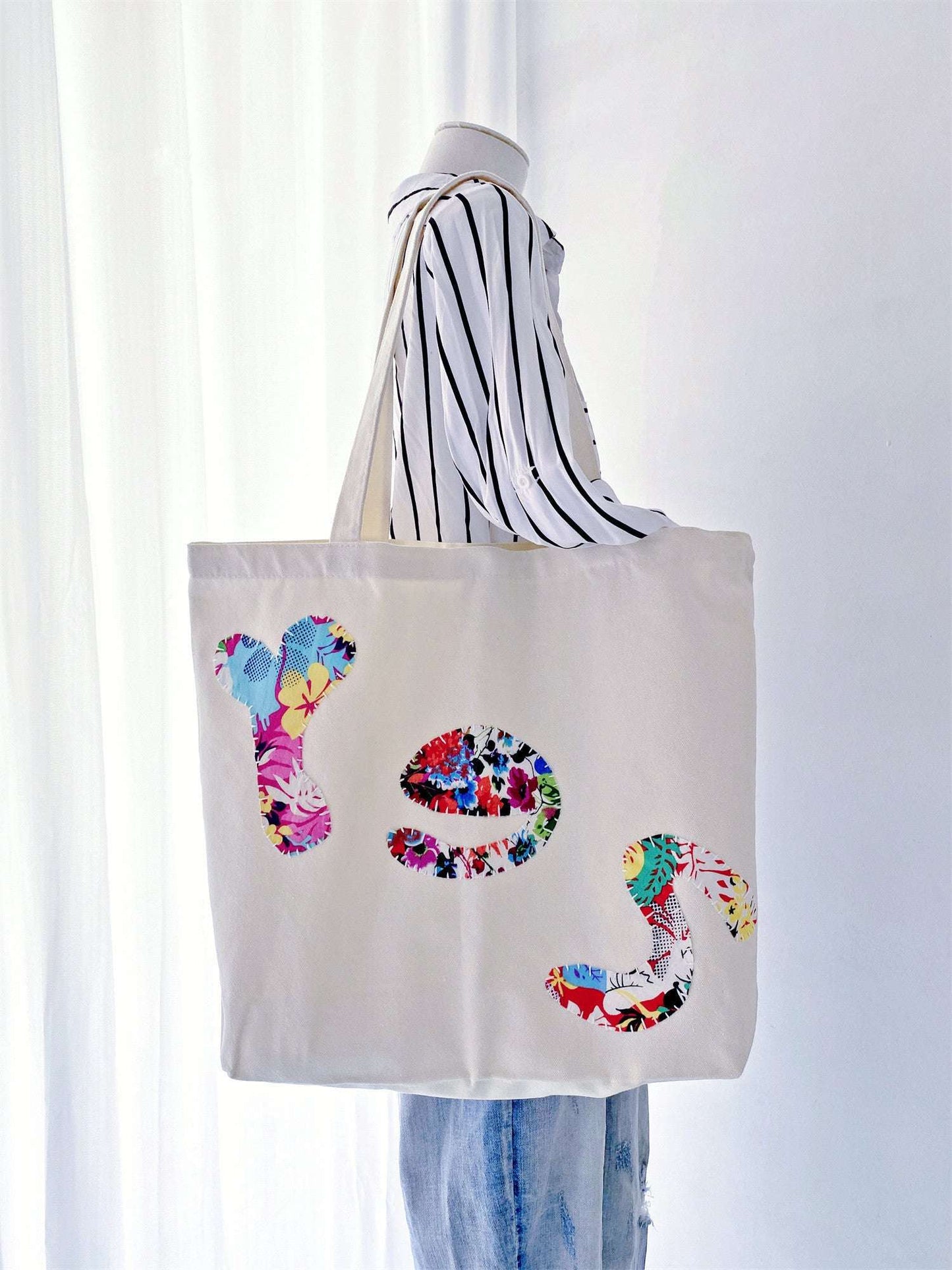 Thoughtful sustainable gift for her, a unique hand-stitched patchwork tote that feels personal and cherished.