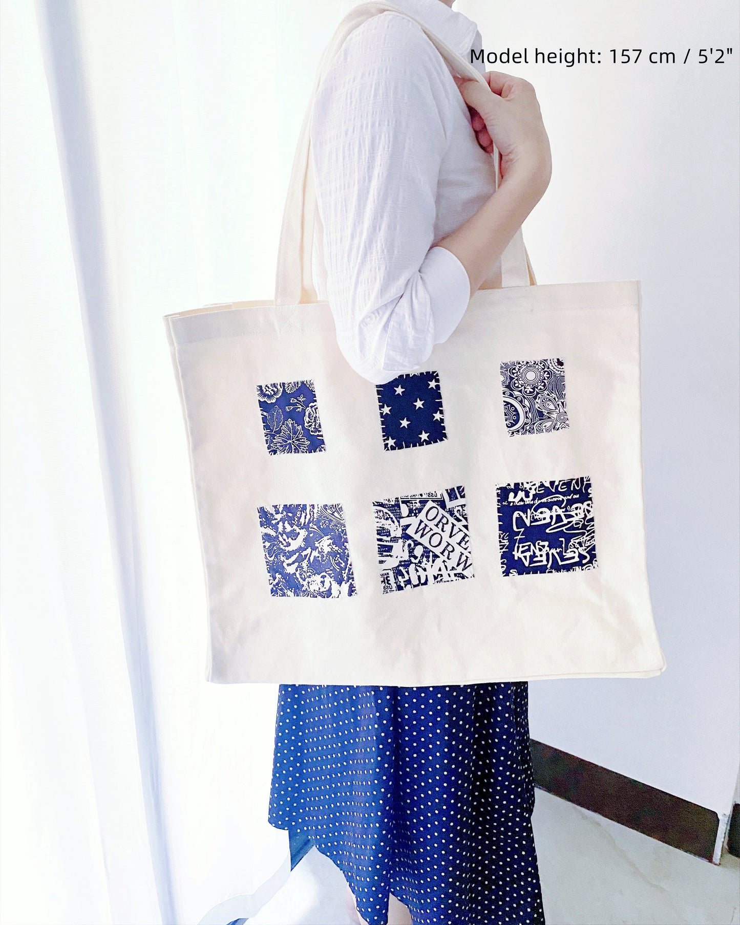 Searching for a unique yet functional bag? This large canvas tote with patchwork design is built for those who appreciate sustainable, handmade craftsmanship.