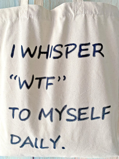 eco-conscious canvas tote bag with hand-lettered phrases for gift seekers