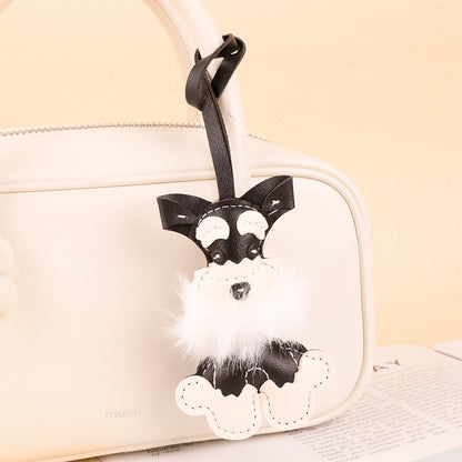 Cute plush Schnauzer dog charm for a handbag or tote