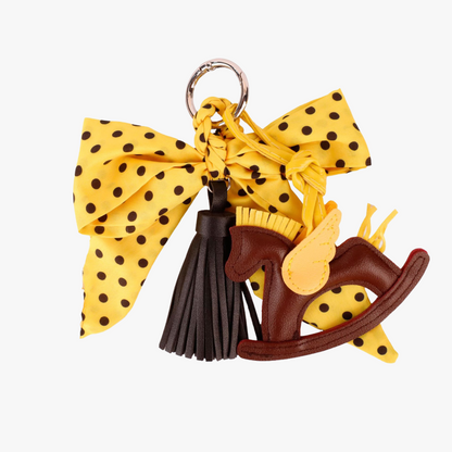 Yellow polka dot scarf bow and tassel charm for bags