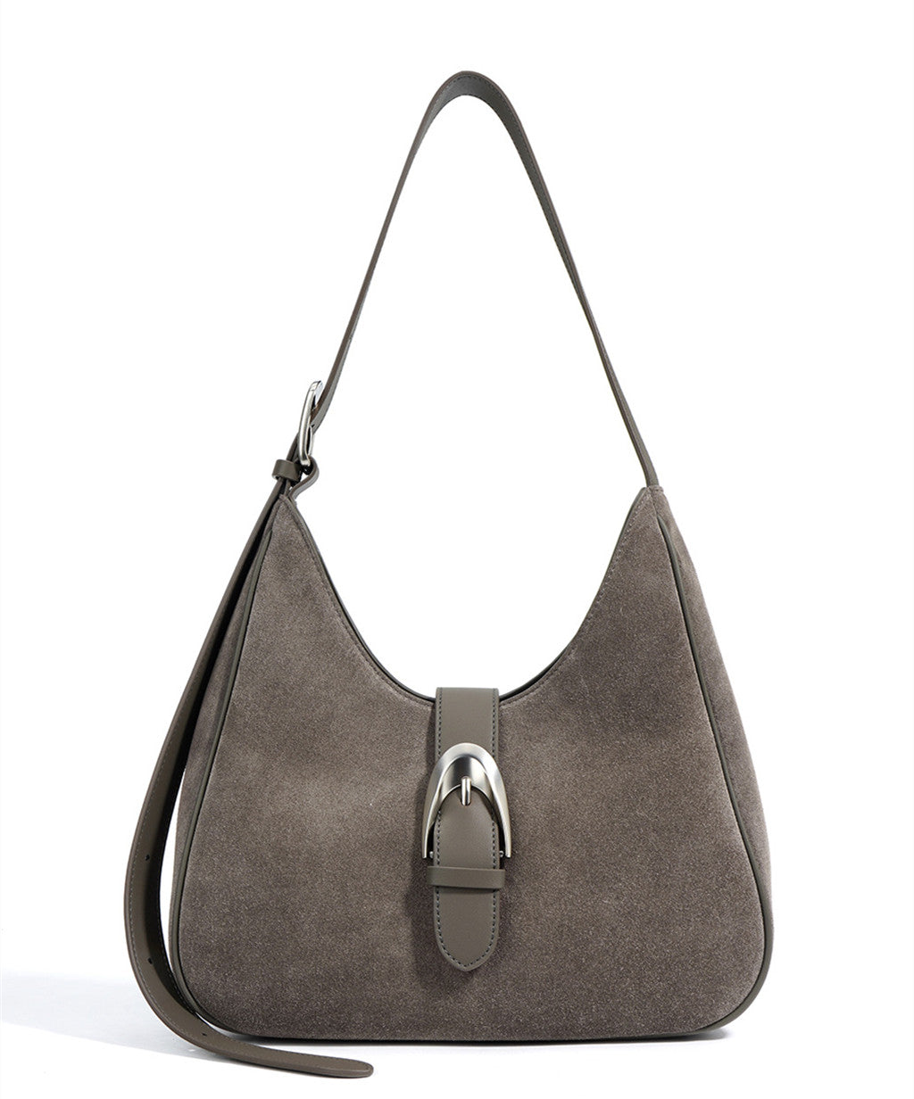 Small Suede Leather Shoulder Bag for Women with Adjustable Strap