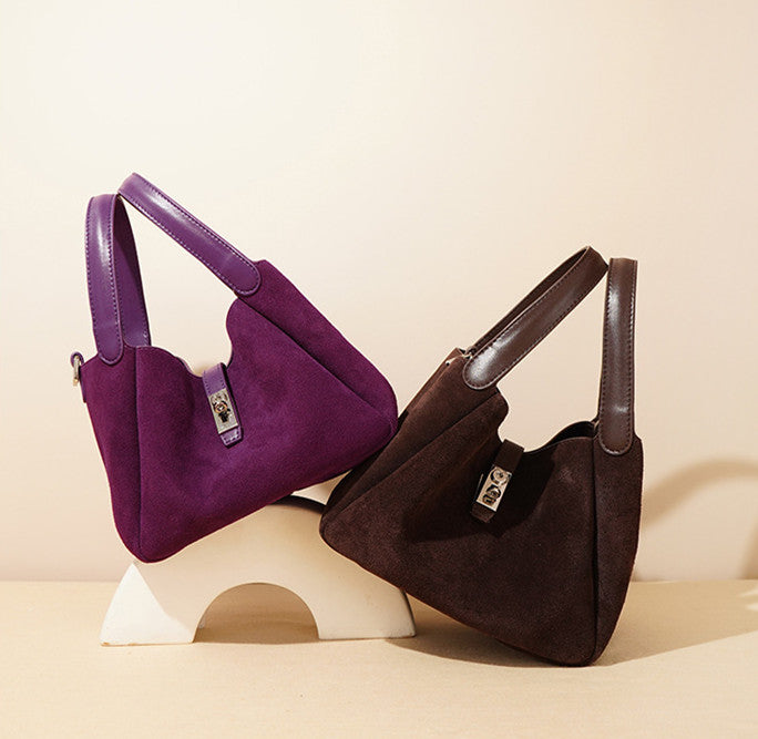 Elegant Leather Suede Bucket Bag for Shoulder or Hand Carry