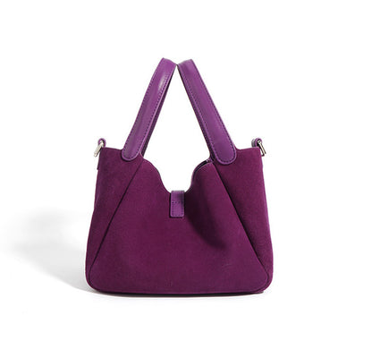 Stylish Women’s Leather Bucket Bag with Suede Finish for Work and Shopping