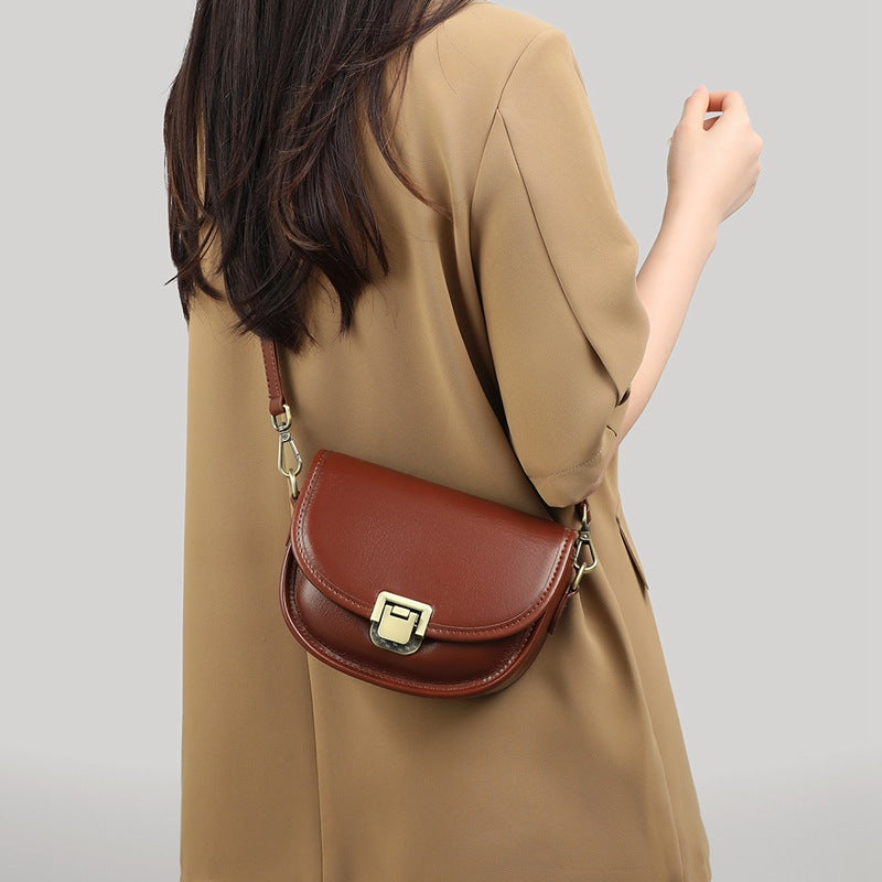 Elegant Genuine Leather Women's Crossbody Purse with Unique Closure Woyaza