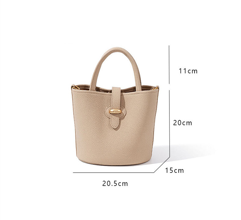 Elegant Leather Bucket Tote with Detachable Pouch Woyaza