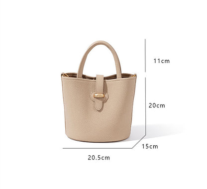 Elegant Leather Bucket Tote with Detachable Pouch Woyaza