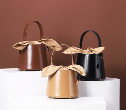 Exquisite Women's Round Genuine Leather Bucket Bag Crossbody Shoulder Purse woyaza