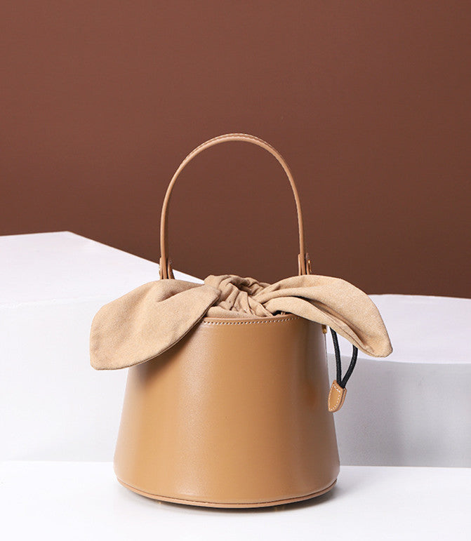 Luxury Leather Mini Circular Bucket Bag Crossbody Shoulder Handbag woyaza