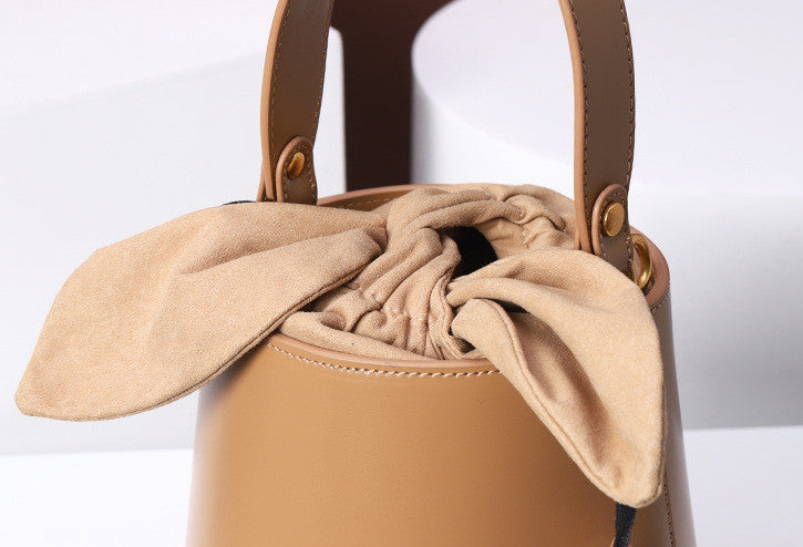 Sleek Leather Mini Circular Bucket Bag Crossbody Shoulder Handbag woyaza