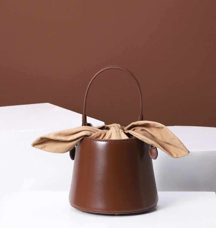 Designer Women's Miniature Circular Leather Bucket Bag Crossbody Purse woyaza