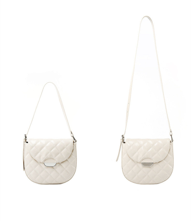 Premium Ladies Leather Handbag with Adjustable Shoulder Strap and Stylish Diamond Grid Design