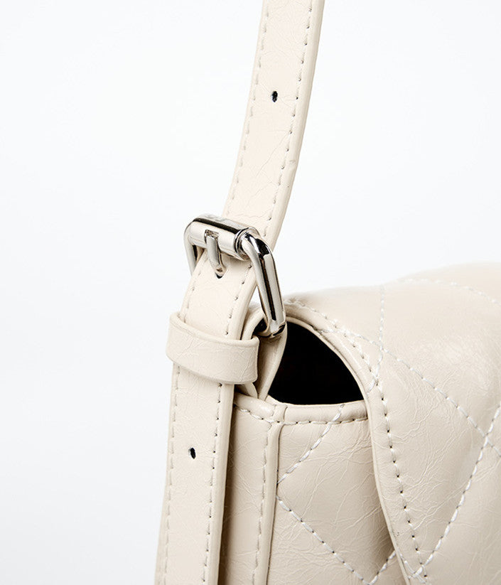 Ladies' Diamond Pattern Leather Satchel with Adjustable Strap