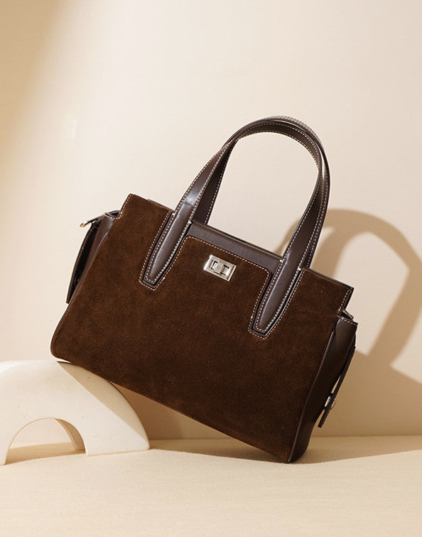 Suede Leather Commuter Tote Bag for Women