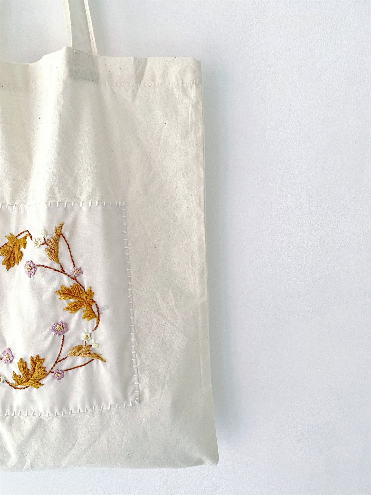 High-volume tote bag suitable for carrying supplies for your next hand embroidery project.