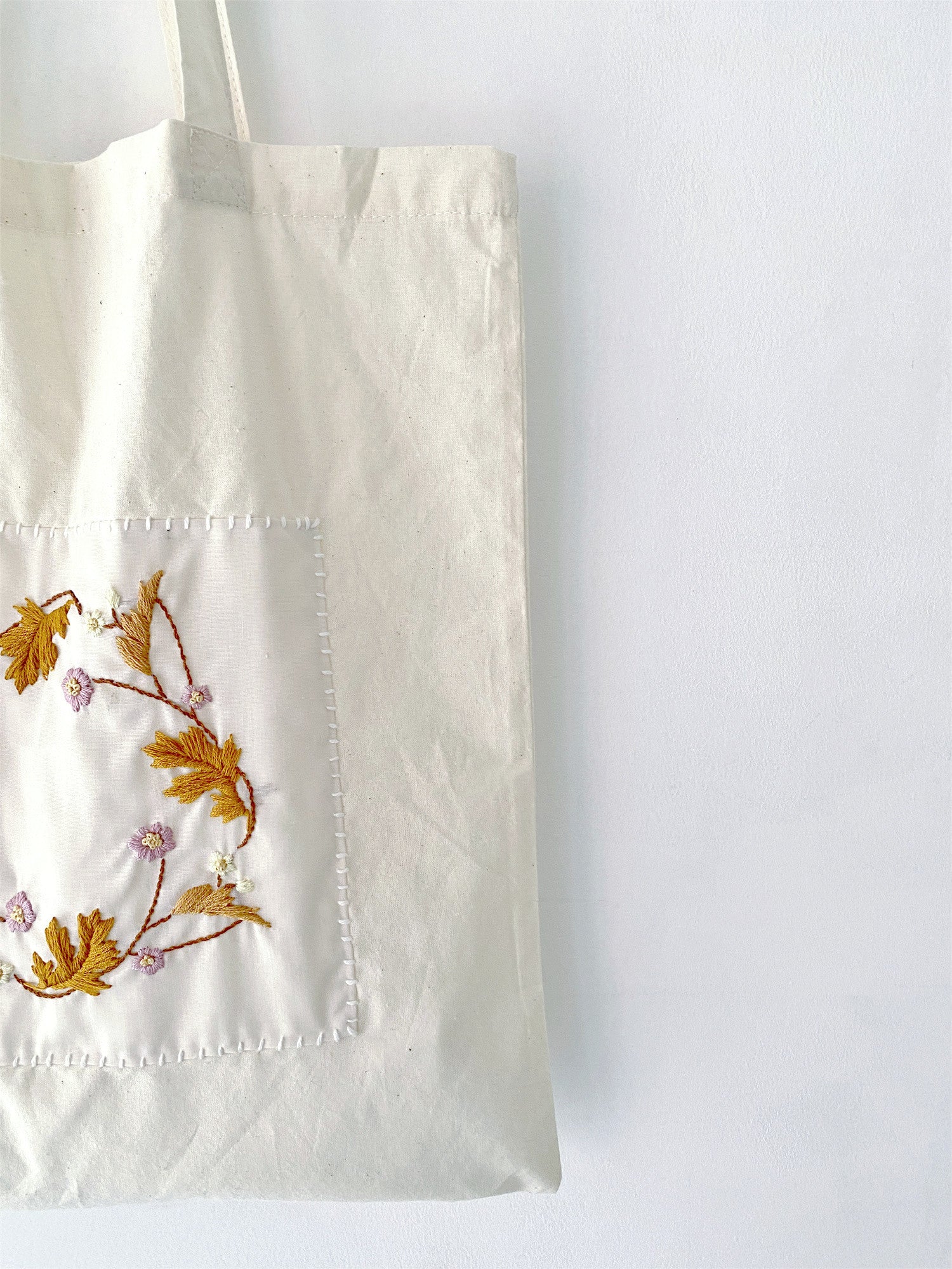 High-volume tote bag suitable for carrying supplies for your next hand embroidery project.