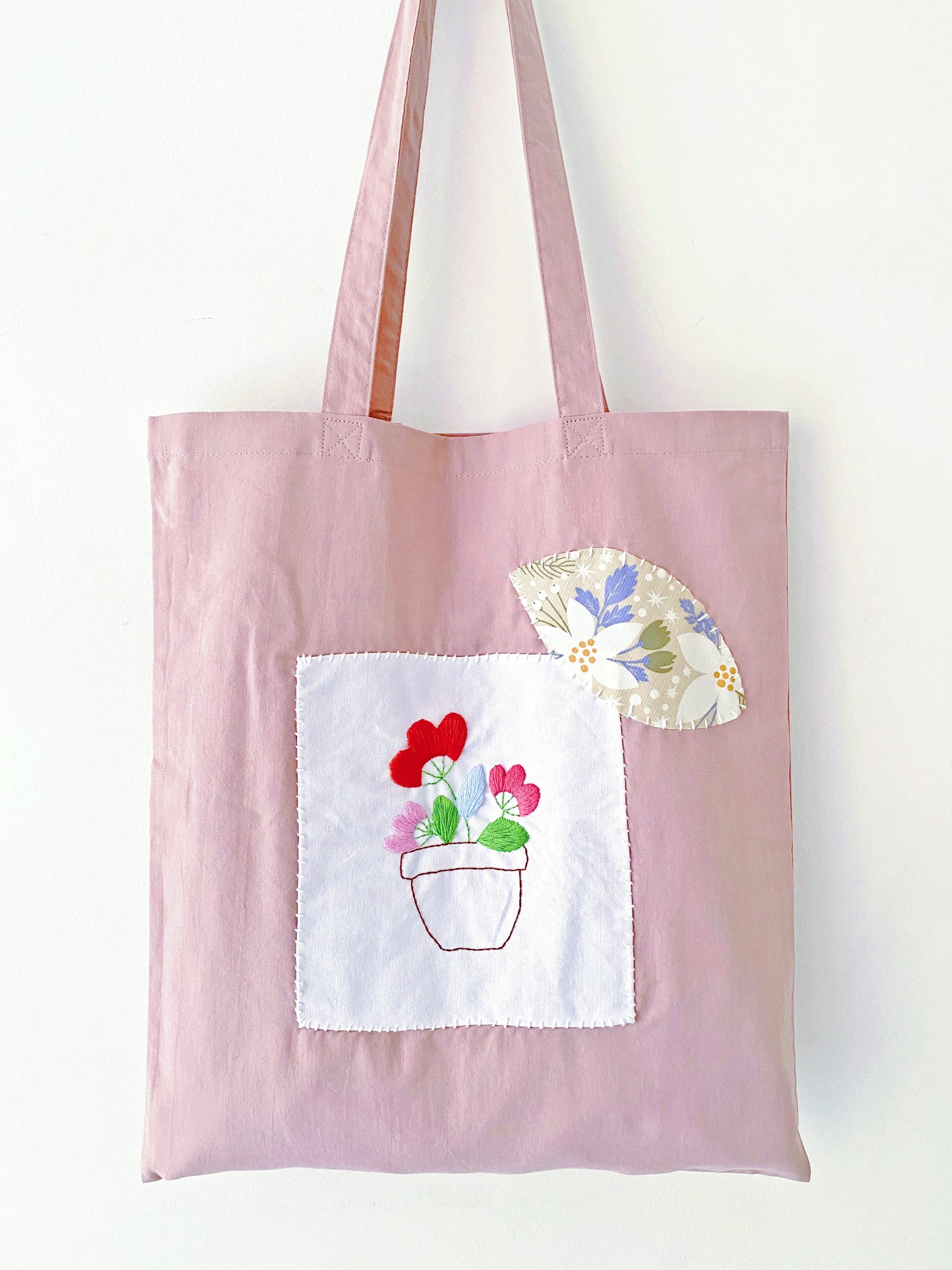 Natural Cotton Tote with Floral Needlework