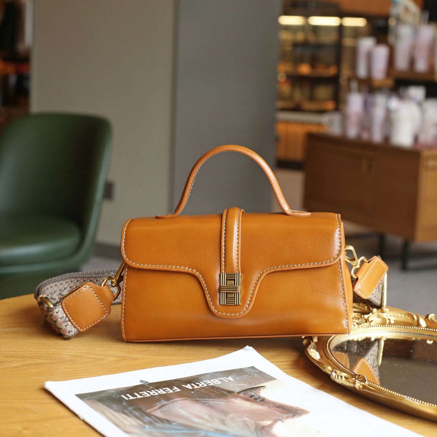 elegant top handle bag with flap