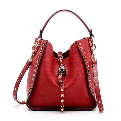 Stylish and Durable Genuine Leather Handbag with Rivet Detailing