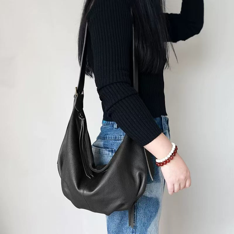 Women's Vintage Soft Leather Shoulder Bag for Office and Casual Outings