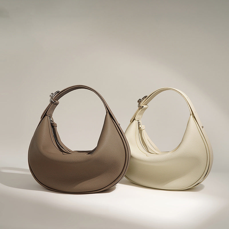 Semi-circular soft leather shoulder bag