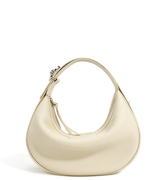 Semi-circular soft leather tote bag