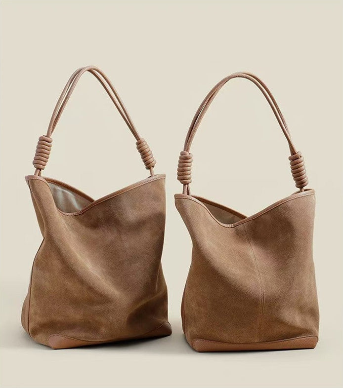 Stylish Suede Shoulder Bag with Drawstring Closure