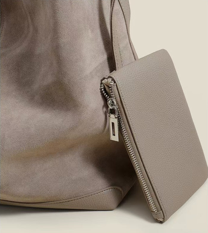 Soft Leather Bucket Bag with Adjustable Shoulder Strap