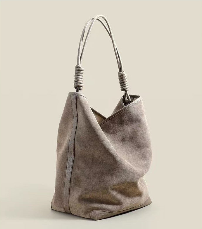 Fashionable Women's Suede Bucket Bag with Zipper Pouch