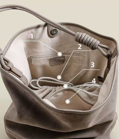 Unique Design Soft Suede Bucket Bag with Interior Pouch