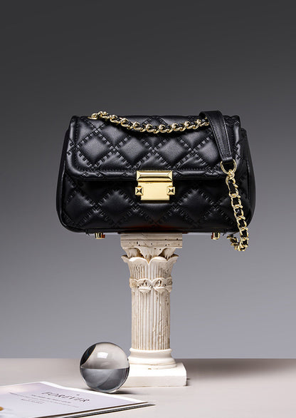 High-Quality Grid Pattern Leather Shoulder Bag with Chain Strap