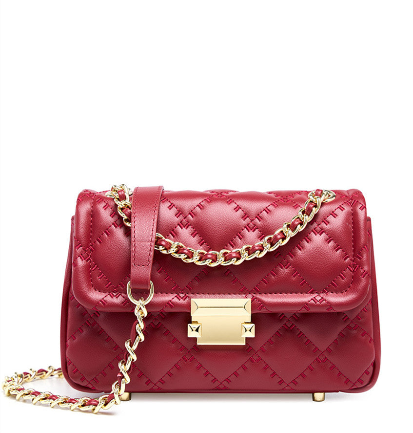 Elegant Ladies Grid Pattern Leather Chain Shoulder Bag