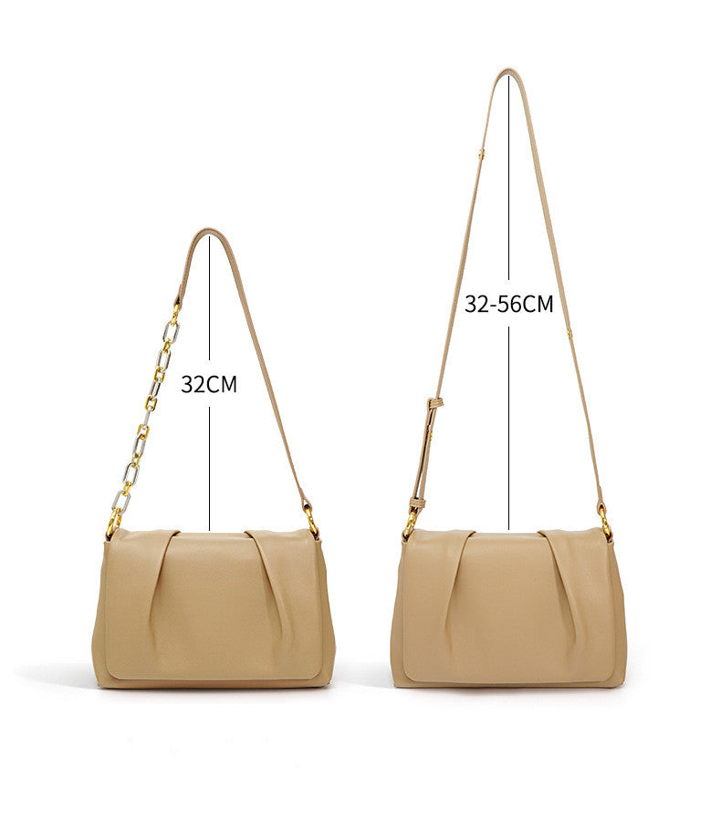 Fashion Square Soft Leather Shoulder Bag for Women with Metal Chain Strap