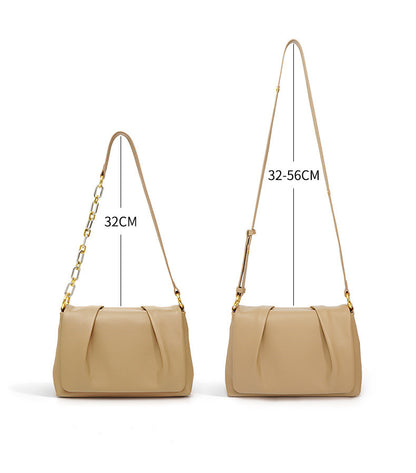 Fashion Square Soft Leather Shoulder Bag for Women with Metal Chain Strap