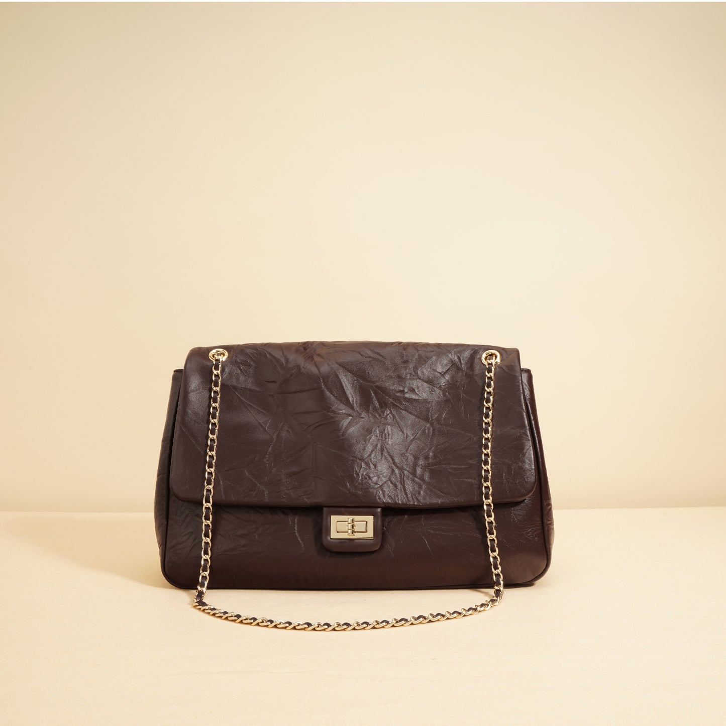 Sleek Genuine Leather Shoulder Bag with Removable Chain Strap for Women