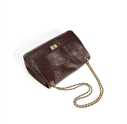 Vintage-inspired Genuine Leather Chain Crossbody Bag for Fashionistas