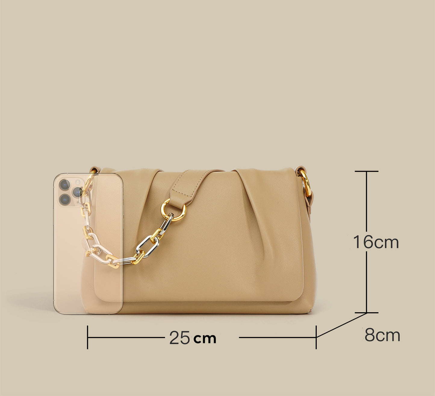 Square Soft Leather Bag for Women with Chain and Long Shoulder Strap